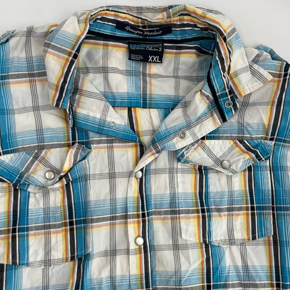 SouthPole Men's XXL Multicolor Plaid Pearl Snap Short Sleeve Shirt‎ - Picture 1 of 4